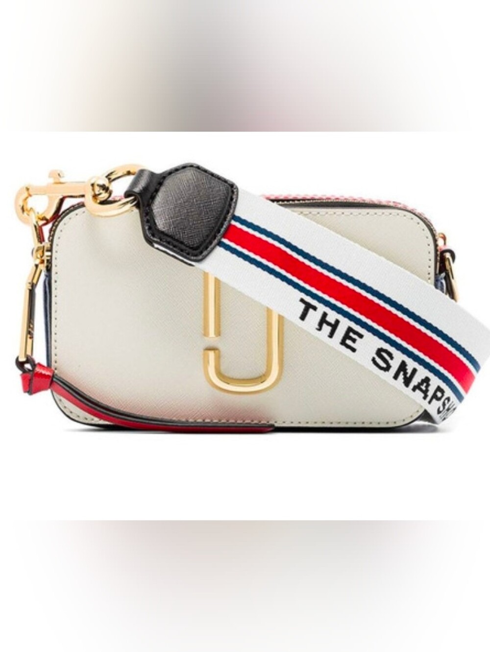 Marc Jacobs Snapshot Bag White Leather Crossbody with Red & Blue Tricolor Strap - Picture 1 of 16